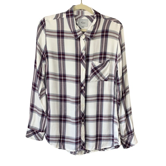 Rails Tops - Rails Plaid Button Down Shirt Hunter White Scarlet Rayon Women's Medium